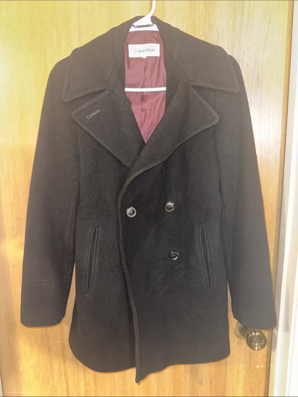 Calvin Klein Black Double-Breasted Wool /Cashmere Blend Peacoat Size 2